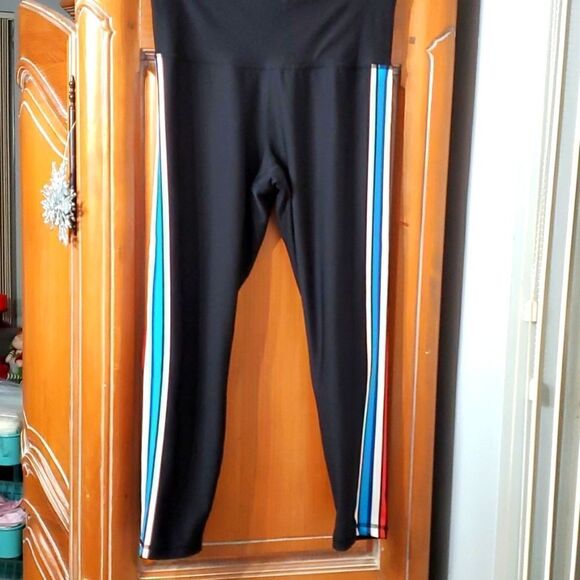 Xersion‎ leggings. Black with red, white, blue, navy and pink striped. SIZE Med. - Picture 1 of 10